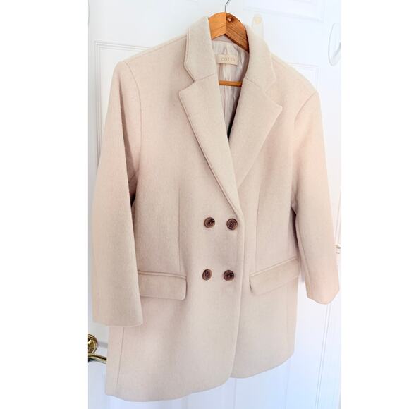 South Korean Fashion Wool & Alpaca Blend Double-Breasted Half Coat - Cream - Picture 4 of 7